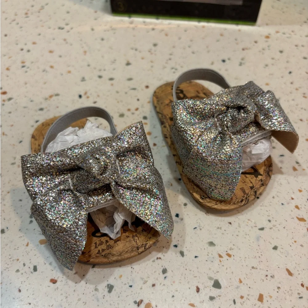 Sam‎ Edelman Baby Gigi Glitter Bow Dress Sandals/Shoes - Sz 3 USA